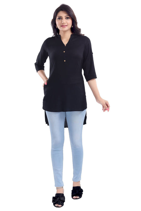 Snehal Creations Beauteous Black Button Down Styled Rayon Kurti For Women