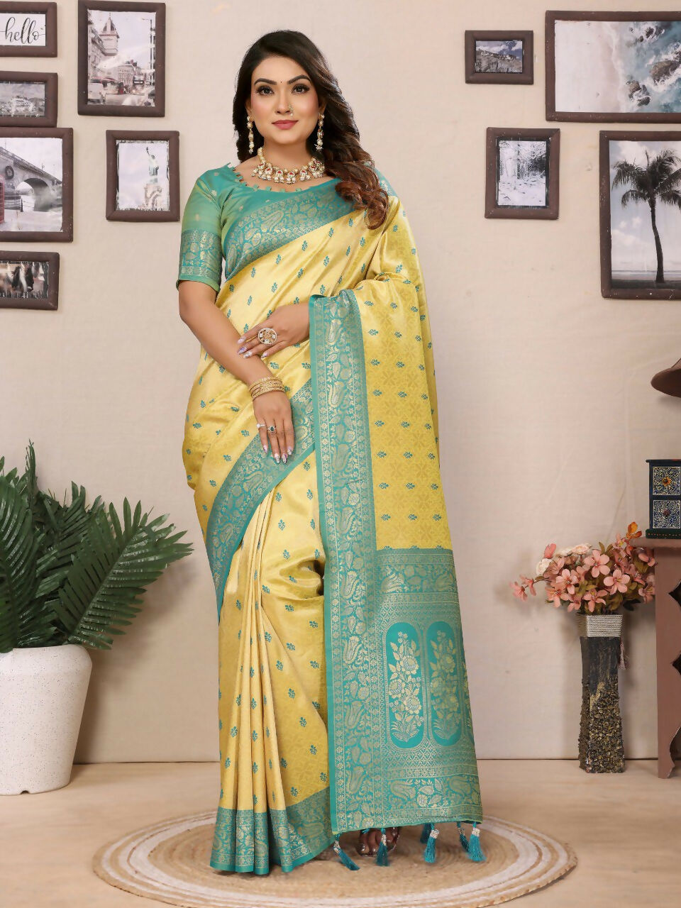 Anaita Yellow Tissue Silk Saree With Weaving Zari Work - Distacart