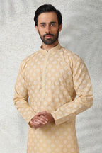 Raivat Ethnic Cotton Printed Work Kurta Pajama In Beige Colour