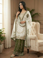 Teeya Creation Green Gimmy Silk Designer Embroidery Work Wedding Wear Palazzo Pair - Distacart