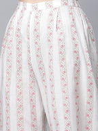 Ahalyaa Women's Off White Pure Cotton Printed Kurta Palazzo Set