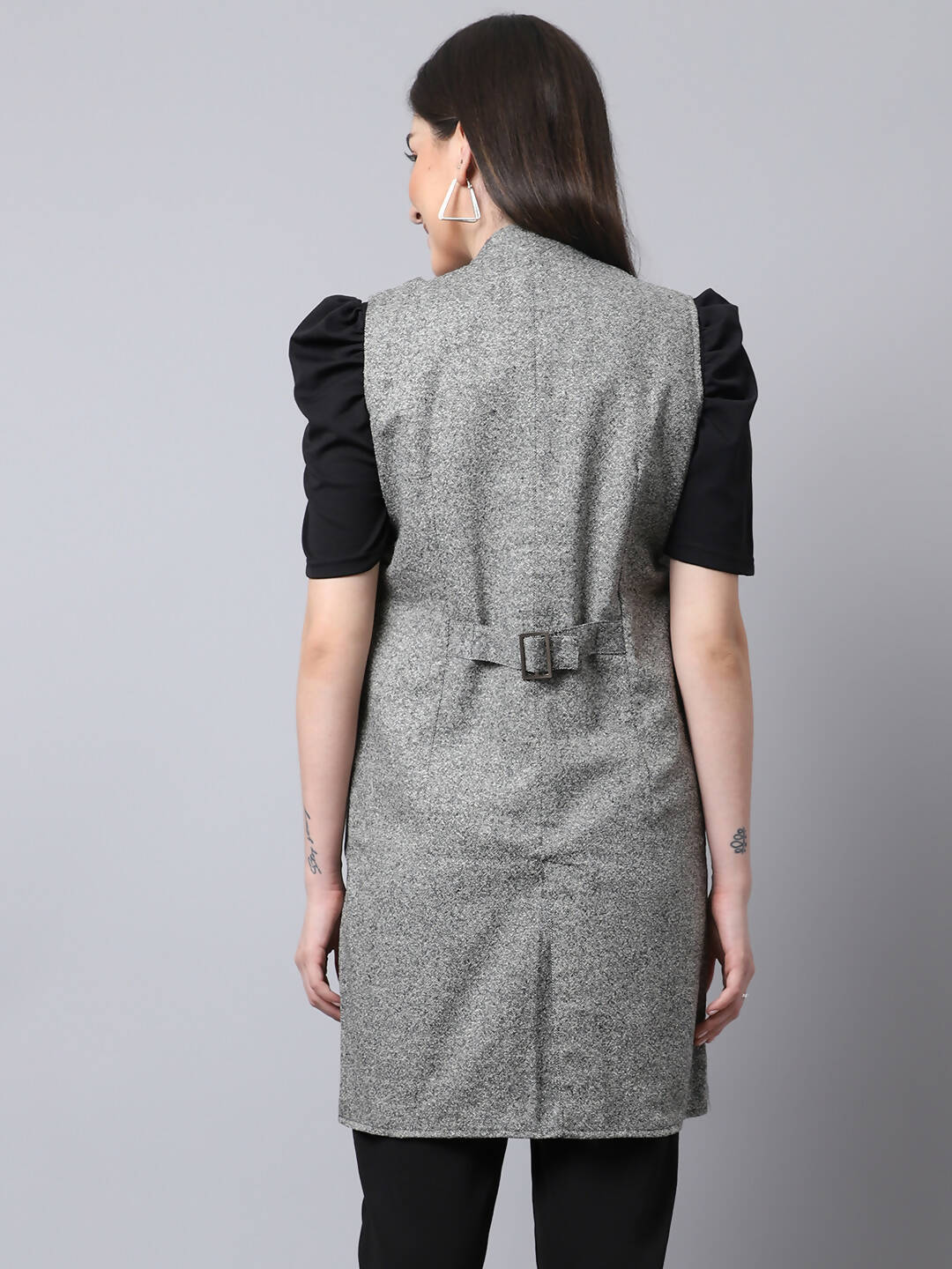 Even Apparels Grey Pure Wool Open Front Woolen Women's Long Coat - Distacart