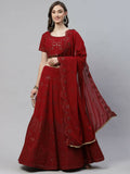 Maroon Georgette Thread with Sequins Embroidered work Lehenga Choli with Dupatta - Jivika