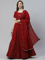 Maroon Georgette Thread with Sequins Embroidered work Lehenga Choli with Dupatta - Jivika