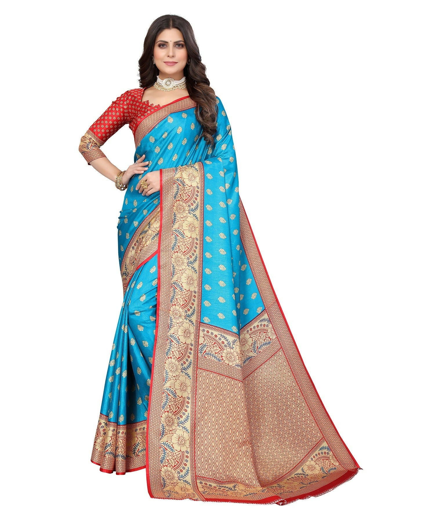 Vamika Blue Printed Art Silk Saree