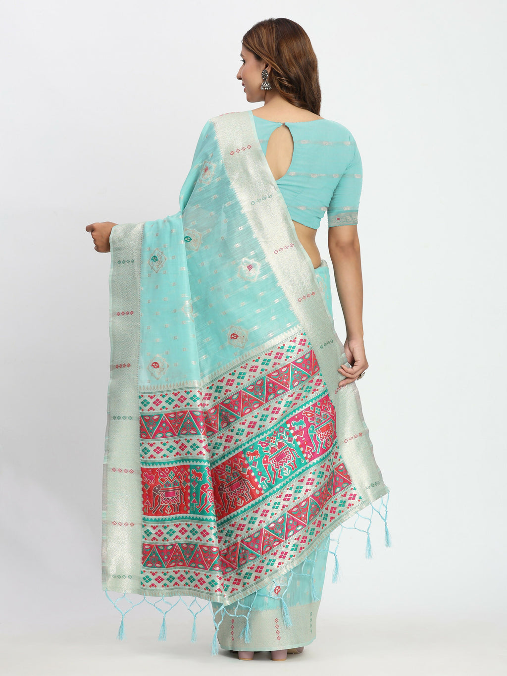 Shree Shyam Fashion Linen Cotton Sea Green Saree - Distacart