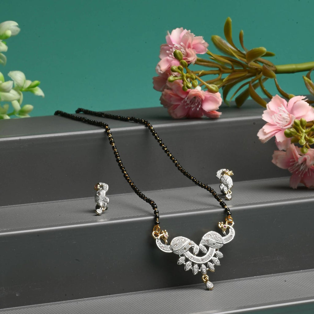 AanyaCentric Gold-Polished Mangalsutra with Pendant, 2 Pair Earrings