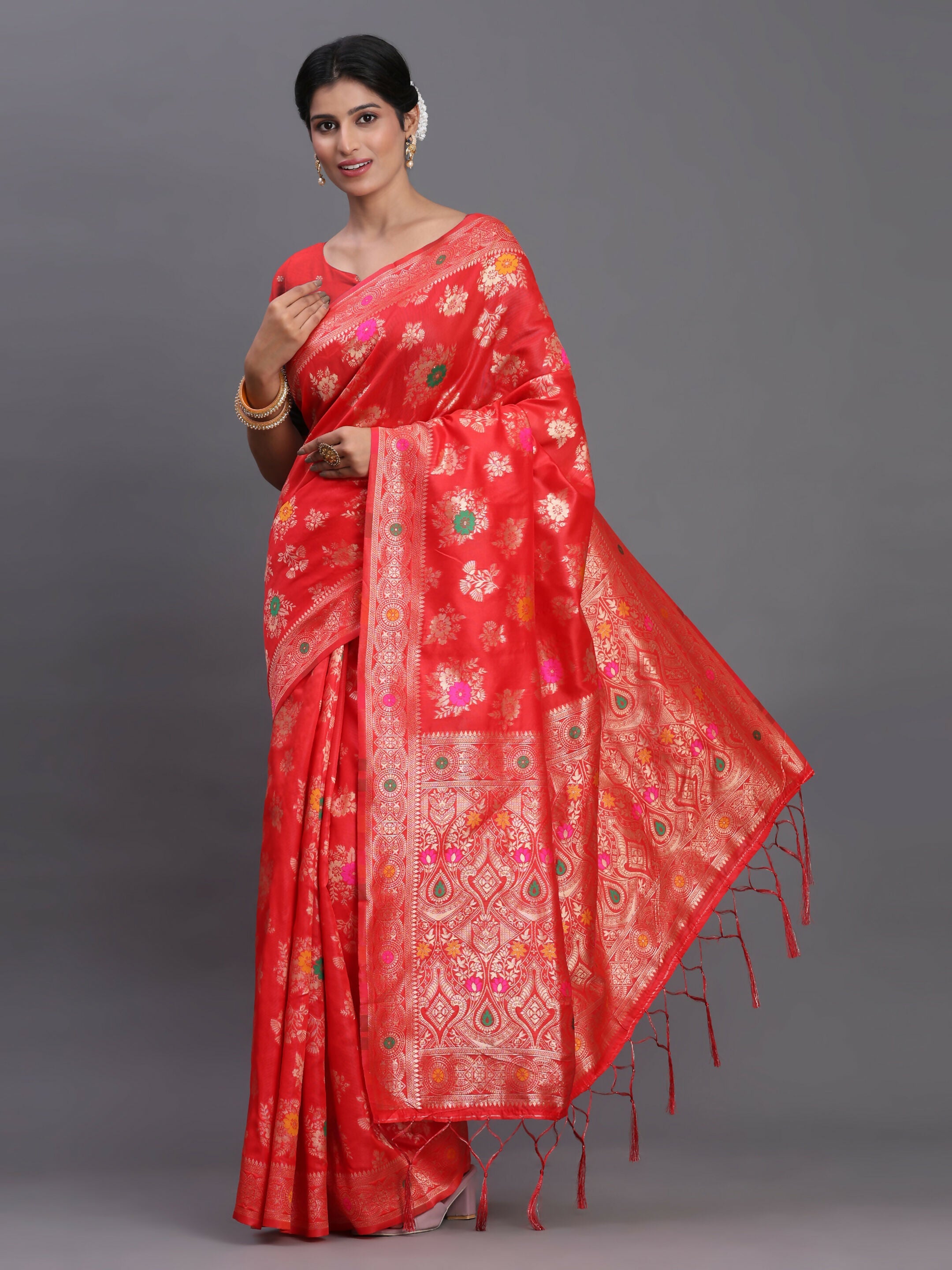 Shree Shyam Fashion Banarasi Silk Red Saree - Distacart