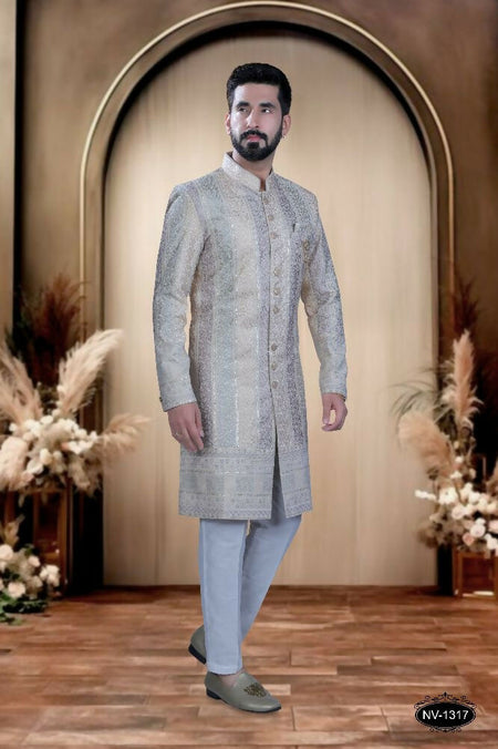 Joban Fashion Men's Cream Base ( Multi-Colour ) Swad Velvet Kurta with Pyjama