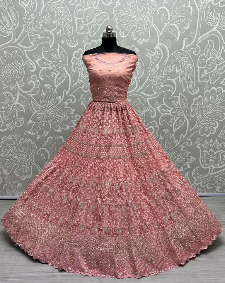 Jyoti Fashion Women's Pink Heavy Net Fancy Dori, Multi Thread, Rainbow Sequins and Diamond Work Wedding Lehenga Choli