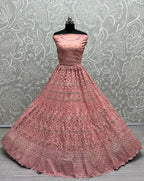 Jyoti Fashion Women's Pink Heavy Net Fancy Dori, Multi Thread, Rainbow Sequins and Diamond Work Wedding Lehenga Choli