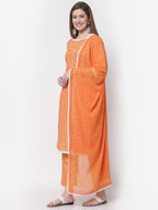 Myshka Mustard Color Cotton Printed Kurta With Pant Dupatta Set