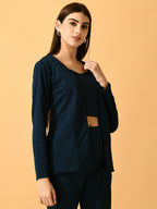 Myshka Women's Navy Blue Solid Solid Jacket