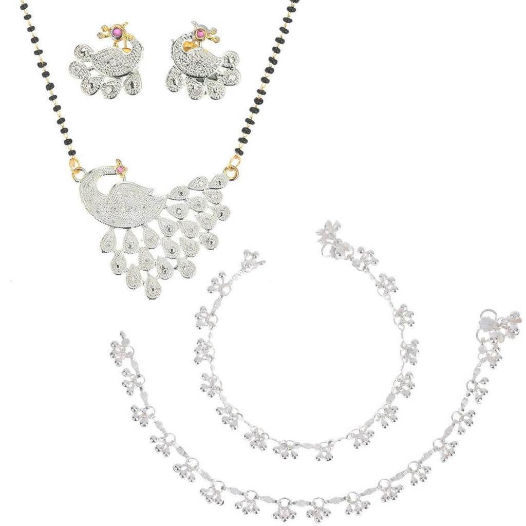 AanyaCentric Gold-plated Mangalsutra Pendant Earring Set & Silver Plated Anklet - Distacart