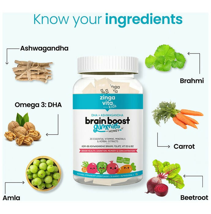 Zingavita DHA Brain Boost Gummies for Kids (2+ yrs) Strawberry Lemon Flavor - Distacart