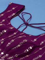 House of Panchhi Women Burgundy Pure Georgette Sequinse Embroidered Lehenga & Blouse, Dupatta