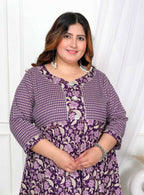 Miravan Women's Plus Size Purple cotton Floral Gota Lace Work Anarkali Kurta