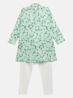 Ahalyaa Mint Green Poly Rayon Digital Print Kids Kurta Churidar Set For Boys