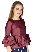 Aastha Fashion Women's Wine Art Silk Bell Sleeves attire with Poly Cotton Lining Blouse