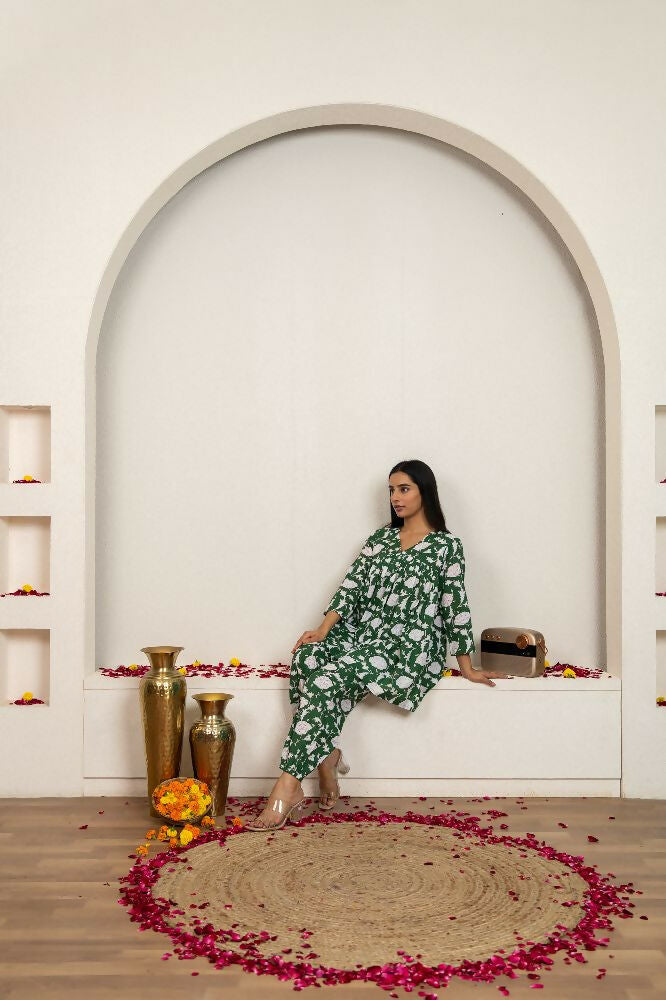 Joban Fashion Green Hand Block Printed Cotton Co-Ord Set - Distacart