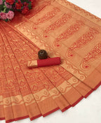 DEIANA'S Beautiful Designer Golden zari Soft Lichi Silk Saree - Red
