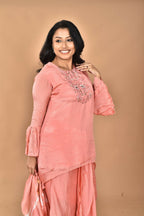Morchari Women And Hand Embroidery Palazzo Set-Peach