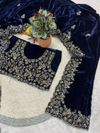 Joban Fashion Royal Blue 9000 Velvet Party Wear Sarees - Distacart