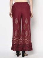 Aniyah Rayon Maroon Color Block Print Flared Slip-On Palazzo (AN-183K)