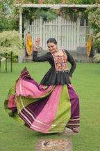 Teeya Creation Multi Colour Reyon Silk Gamathi Work Navratri lehenga Choli