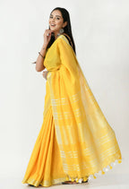 Mominos Fashion Moeza Yellow Bhagalpuri Handloom Silk Linen Saree with unstitched Blouse piece - Distacart