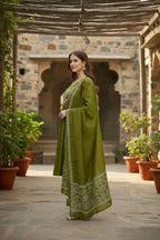 The52 Women's Beautiful Cotton Fabric Embroidery Work Flared Anarkali Pant and Dupatta Set - Distacart