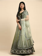 Green Fancy Net Sequence Embroidered Lehenga Choli with Dupatta - Dhara