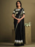 Black Crepe Silk Sequence Embroidered Saree With Stitched Blouse - Mohmanthan La Belle