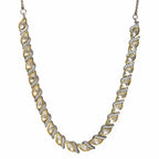 Leaf Shaped Neckpiece in Dual Tone Kundan and American Diamonds (Silver) - Ruby Raang