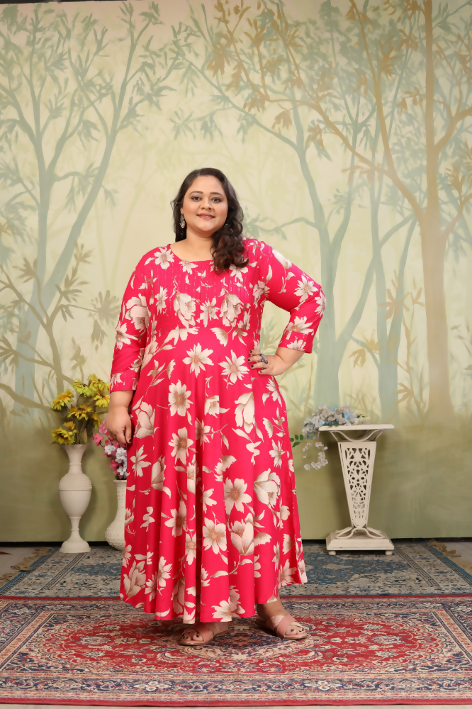 Jyoti Fashion Women's Pink Rayon Floral Print with Sequins Designer Anarkali Set