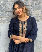 The52 Blue Women's Gorgeous Embroidered Viscose Chanderi Fabric Straight Kurta Pant with Dupatta Set - Distacart