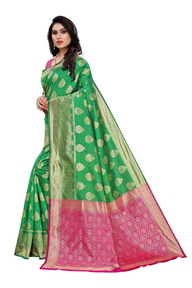 Vamika Banarasi Jacquard Weaving Green Saree (Dangal Green)