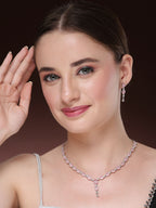 NVR Women's Silver-Plated Pink CZ-Studded Handcrafted Jewellery Set