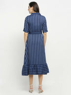 Rudra Bazaar Blue A-Line Striped Kurta - Distacart