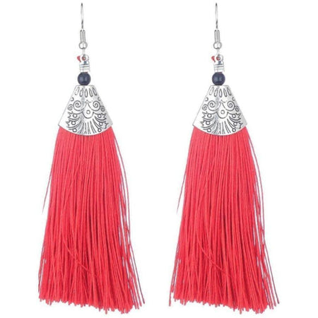 MS Fashion India Red Fringe Earrings