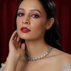 Silver Kundan and American Diamond Neckpiece (Silver) - Ruby Raang