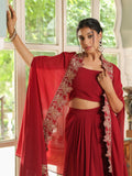 Janasya Maroon Georgette Solid Top Bottom Cape