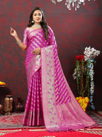 Lorenvalley Fashion Magenta Soft Silk Woven Design with Zari Weaving Leheriya Design Saree