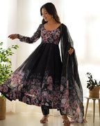Joban Fashion Black Kurta Set Organza Sequin Embroidery Work - Distacart