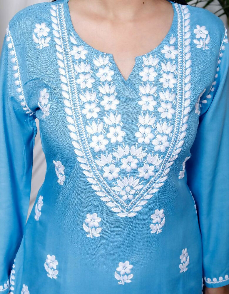 Miravan Womens Blue Embroidered Kurta With Palazzo - Distacart