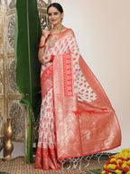 Shree Shyam Fashion Linen Cotton Red & White Saree - Distacart