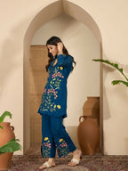 Joban Fashion Women Blue Roman Silk Embroidered Stitched Kurta Set - Distacart