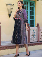Juniper Women's Lavender Printed Embroidered Flared Dress - Distacart