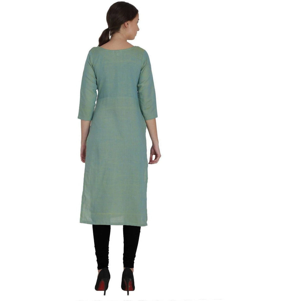 Kanoor Women's Green Cotton Straight Kurti