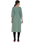Kanoor Women's Green Cotton Straight Kurti